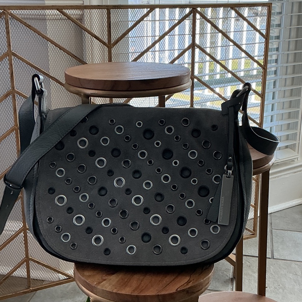 Vince Camuto Black Shoulder Bag with Silver Grommet Detail